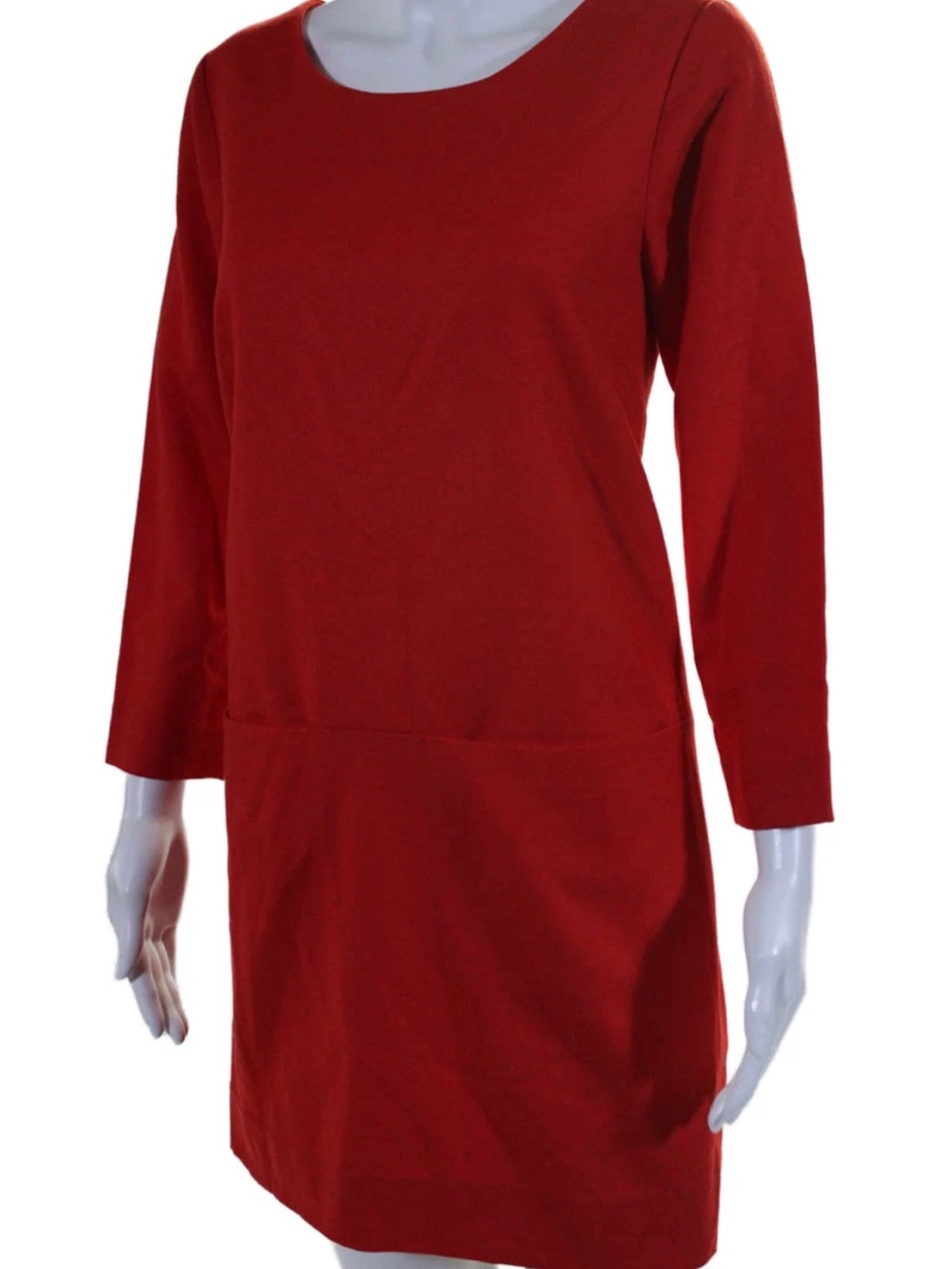 J. Crew Red Long Sleeve Scoop Neck Shift Dress